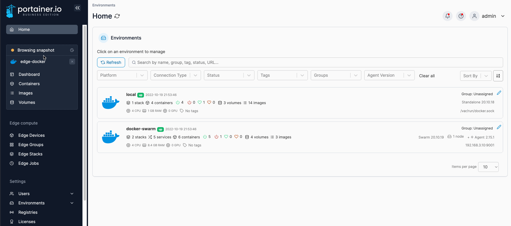Пример интерфейса Portainer Пример интерфейса Portainer
